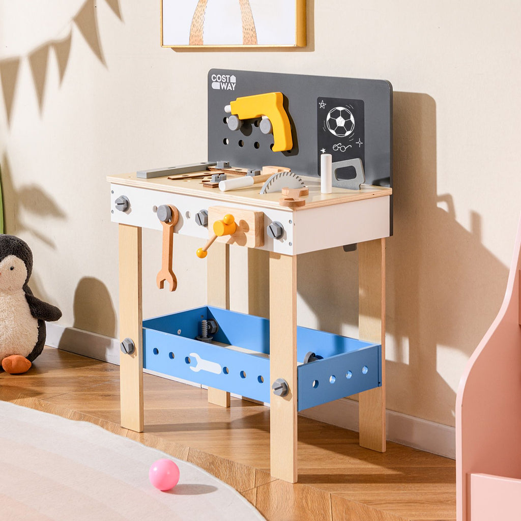 Werkzeugbank Für Kinder Hölzernes Werkbank-Spielset Zum Rollenspiel Mit Stecktafel Kreidetafel Und Ablageregal