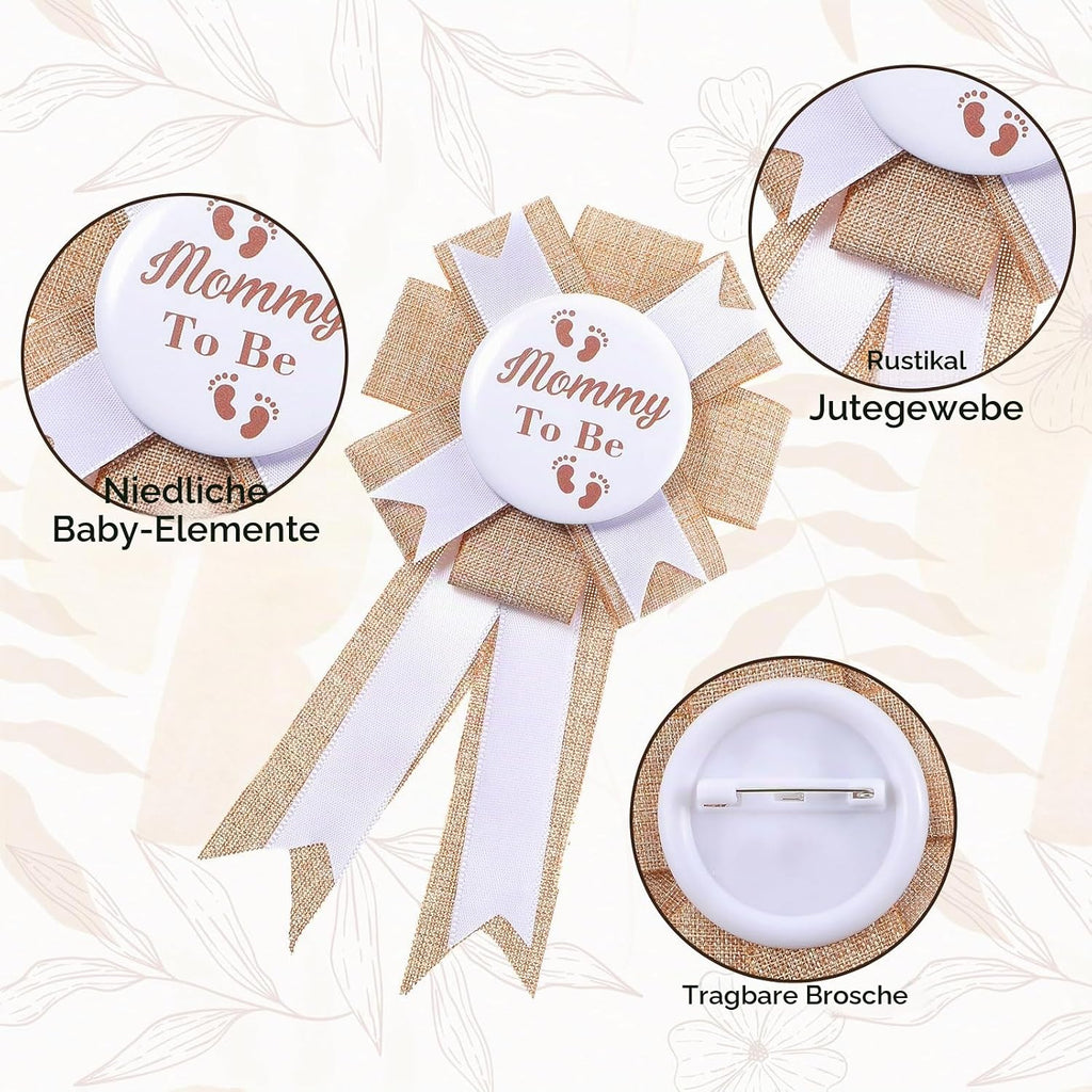 Mom to Be Schärpe Baby Shower Deko Set Mit Mom to Be Daddy to Be Abzeichen Baby Shower Schärpe Sackleinen Gürtel Für Mom to Be Anstecknadel Für Papa Babyparty Geschenk Party Dekoration