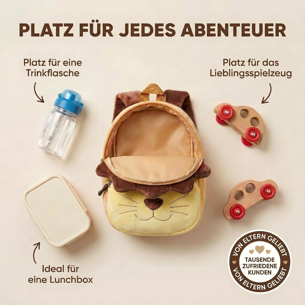 All Kids United Kinderrucksack Für Kleinkinder Kindergarten Rucksack Für Kinder Backpack Schultasche Tier-Rucksäcke 1-4 Jahre, Robust, Leichtgewichtig, Flauschig & Ergonomische Träger (Löwe)