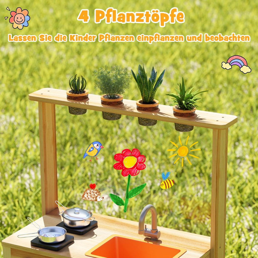 Kinder Mud Kitchen Mit Pflanzentöpfen & Kochgeschirr & Herden Holz Spielküche Spielset